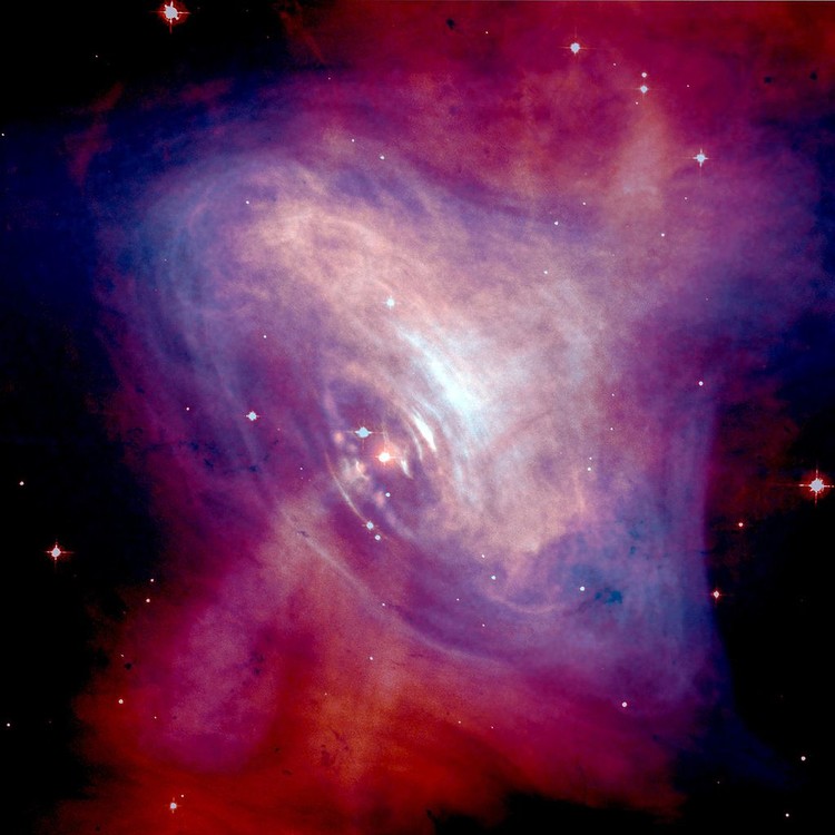 Image composite visible et rayon X du pulsar du Crabe - droits : NASA