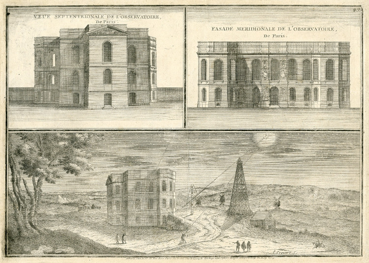 Vue septentrionale de l’Observatoire de Paris, gravure de A. Coquart, 1705 - droits : Observatoire de Paris