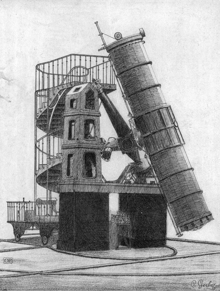 Télescope de 1,20 m, dessin de C. Gerboz - droits : Observatoire de Paris